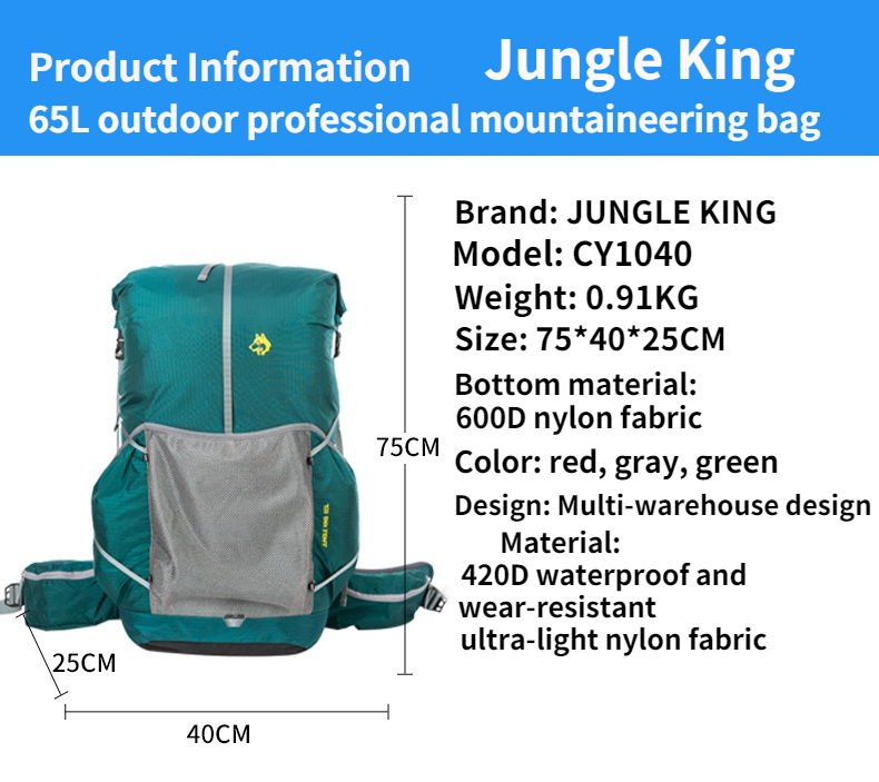 JungleKing CY1040 Water-resist - Lightweight Backpack 65L ulasan dan harga