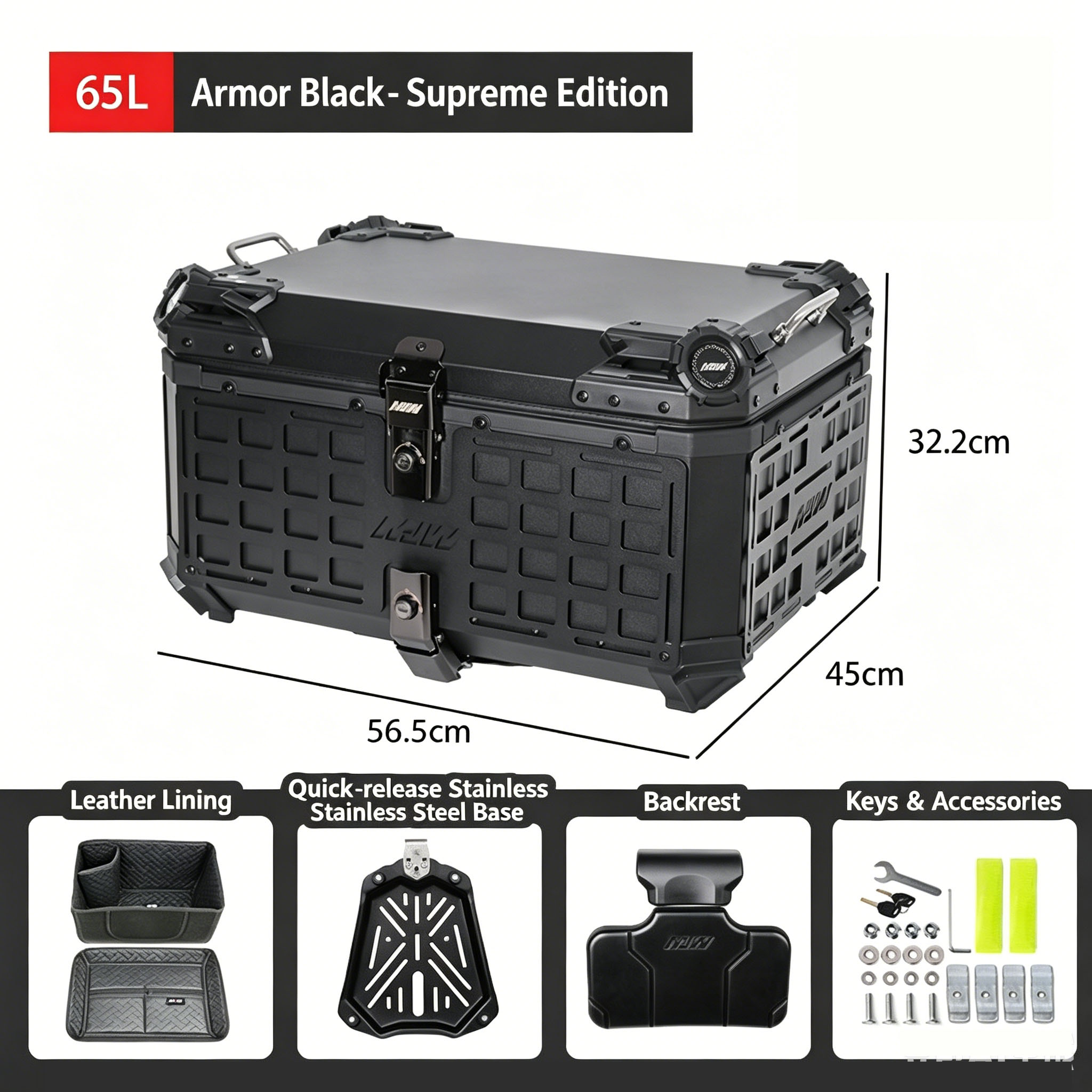 65L Motorcycle Rear Top Box Mo - Camping Quad ulasan dan harga